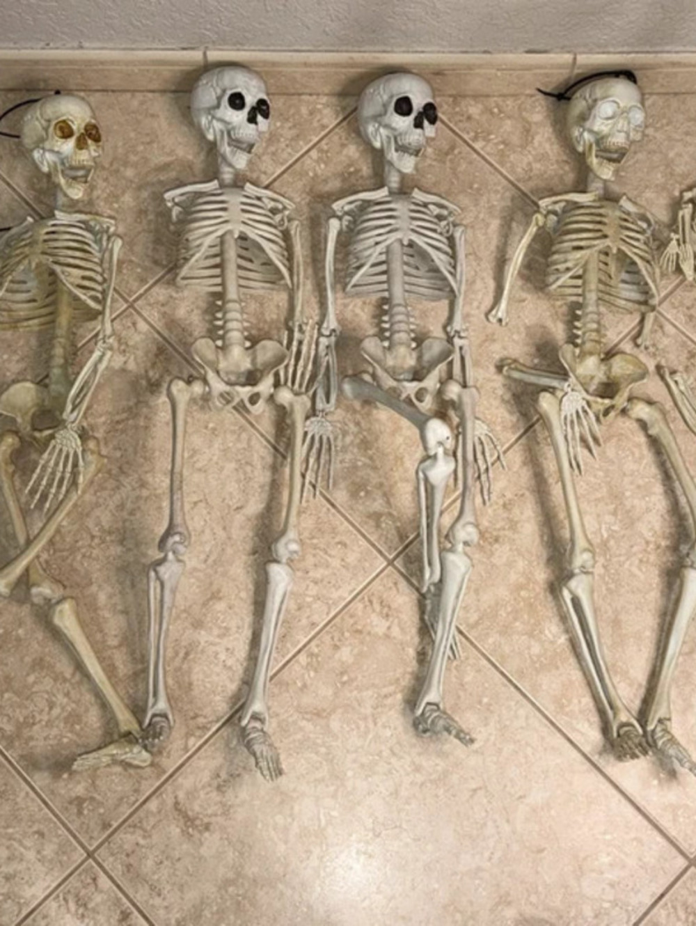 Halloween Posable Plastic Skeletons Bundle - Crafting/Decorating Lot of 5